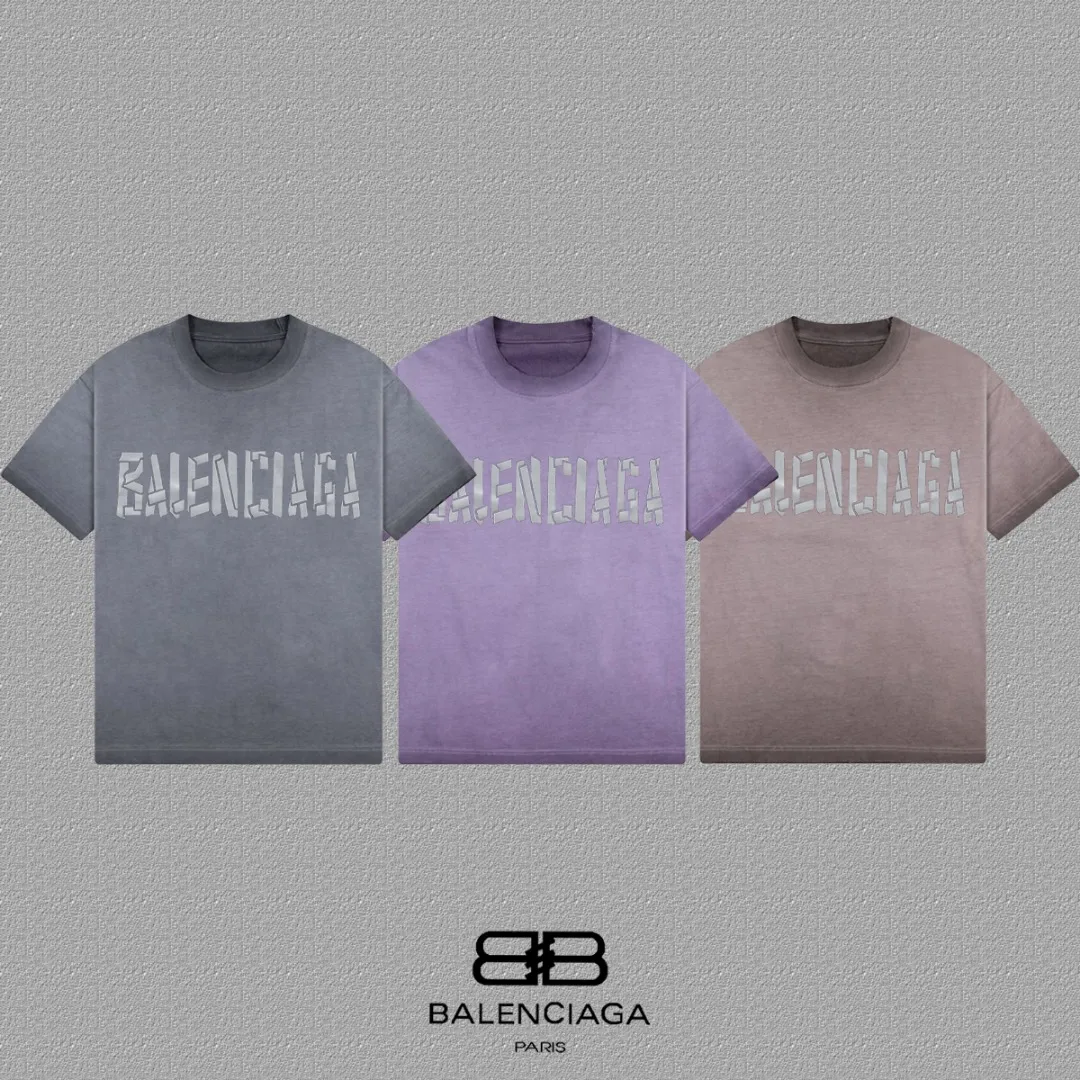 P90✨🔥 [balenciaga] 2026FW Paris lettering short-sleeved T-shirt Premium 26s double yarn 300g fabric, washed and sprayed with old and frayed craftsmanship Color: washed brown, washed Purple, washed Gray Size: S M L XL 2XL
